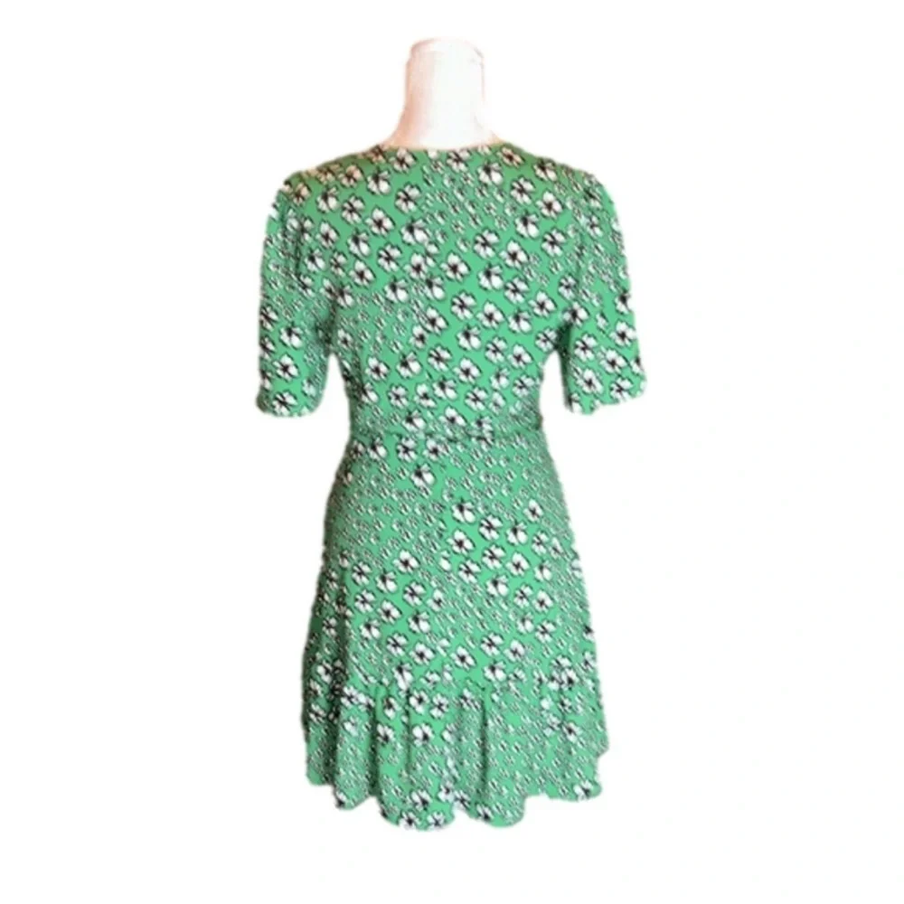 TOPSHOP Bright Green with White Floral Print Dress Size 6 - Picture 5 of 8